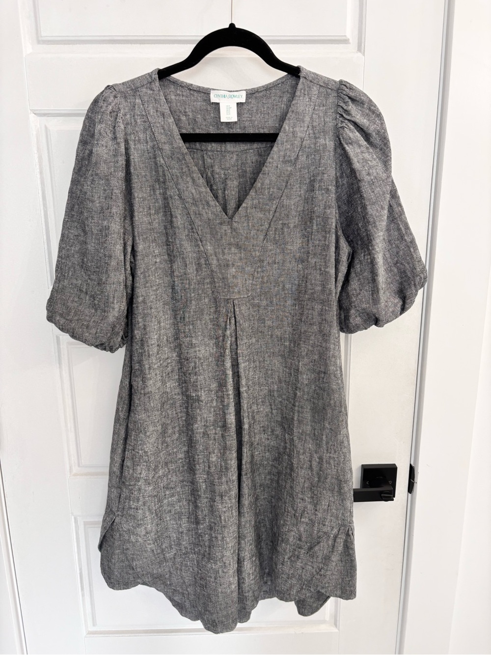 Cynthia Rowley Gray V-Neck Puff Sleeve Dress
